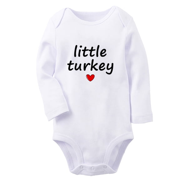 Little Turkey Thanksgiving Funny Rompers, Newborn Baby Unisex Bodysuits, Infant Jumpsuits, Toddler 0-12 Months Kids Long Sleeves Oufits (White, 0-6 Months)