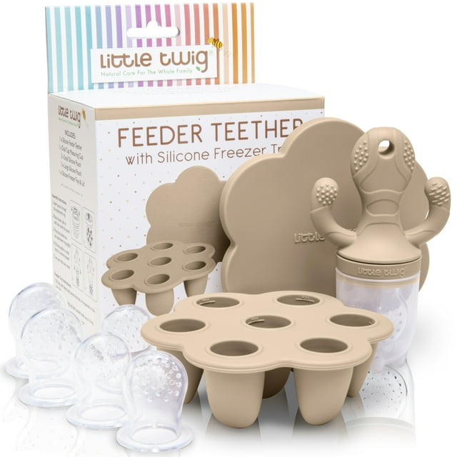 Little Twig Silicone Baby Fruit Feeder Teether Set with Pouches Freezer Tray & Measuring Cup, Ginger