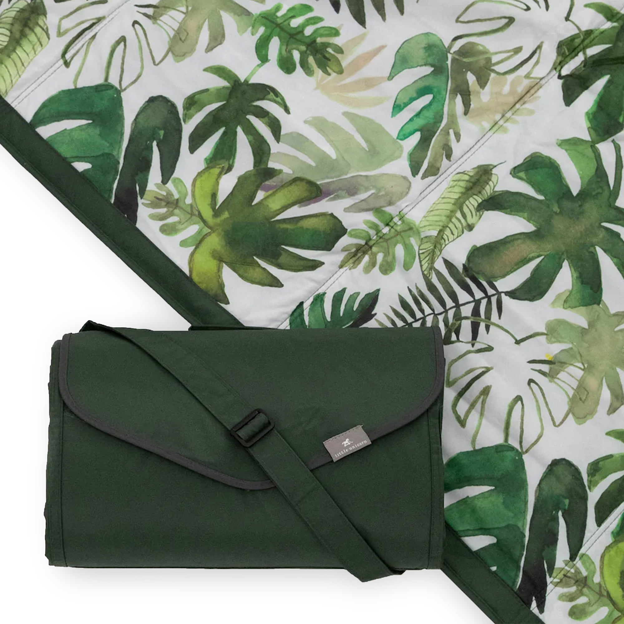 Tropical Leaf Green and White 5' x 5' Outdoor Blanket