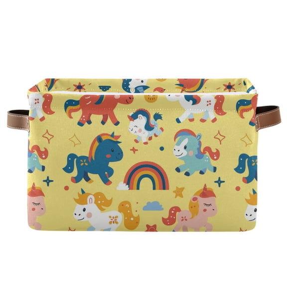 Little Unicorns and Rainbow Storage Bins with Handle Fabric Organizer Basket Foldable Box 1 Pack 14.2x10.2x8.3
