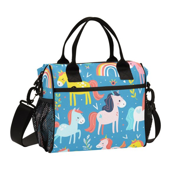 Little Unicorns with Plant Lunch Bag Insulated Lunch Box Leakproof Reusable Cooler Tote Adjustable Shoulder Strap for Men Women 12L