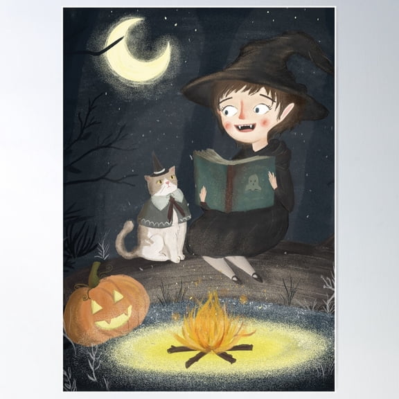 Little Vampire Witch, Magical Cat And Spooky Book Poster Wall Art, Modern Wall Decor For Living Room Bedroom, 8x12 UNFRAMED