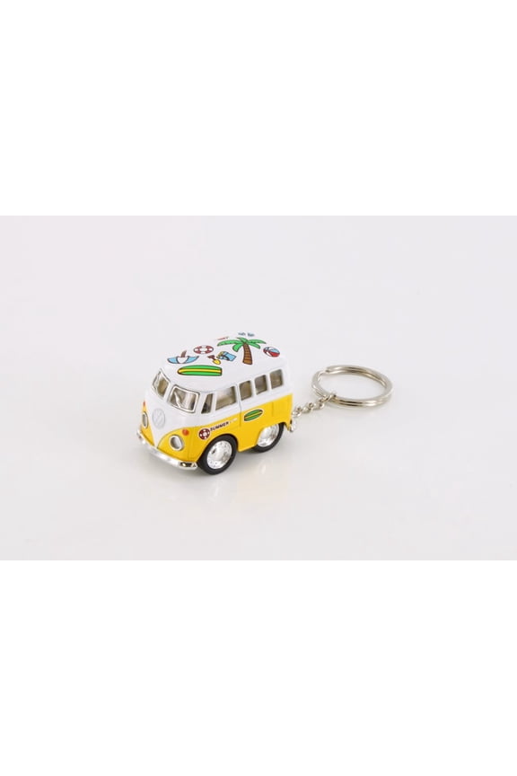 Little Van Key Chain with Summer Dcor, Yellow - Kinsmart 2002DFK - Diecast Model Car