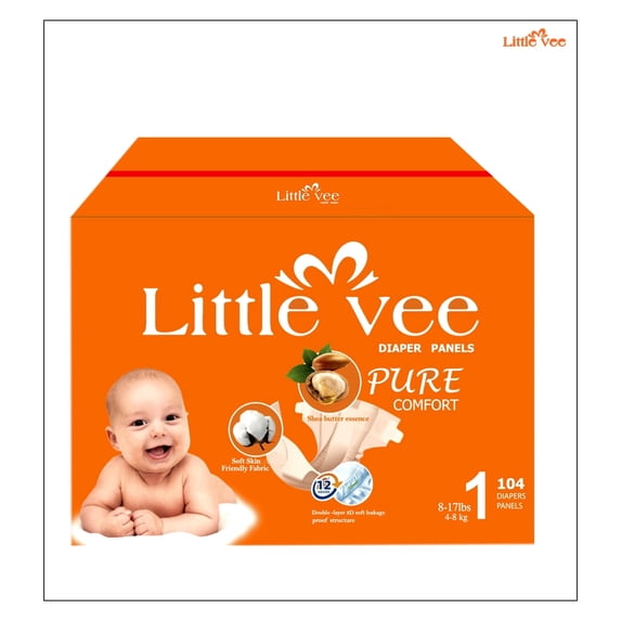 Little Vee Shea Butter Essentials Diapers, Size 1,(104 Count)-(8-17 lbs)