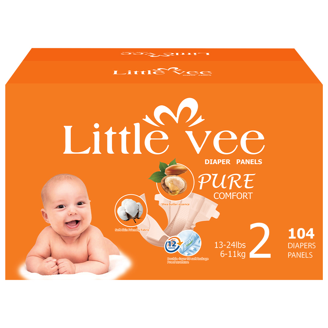 Little Vee Shea Butter Essentials Diapers, Size 2,(104 Count)-(13-24 lbs) (Select for More Options)