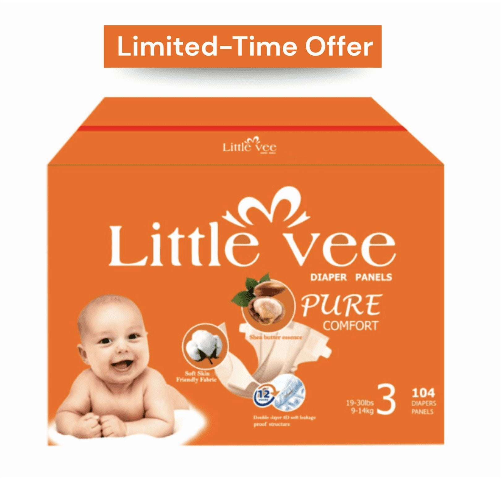 Little Vee Shea Butter Essentials Diapers, Size 3,(104 Count)-(19-30 lbs) (Select for More Options)