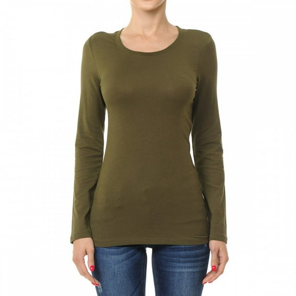 Little Vintage Girls Ladies Round Neck Long Sleeve Shirt & Basic Top(M,Olive)