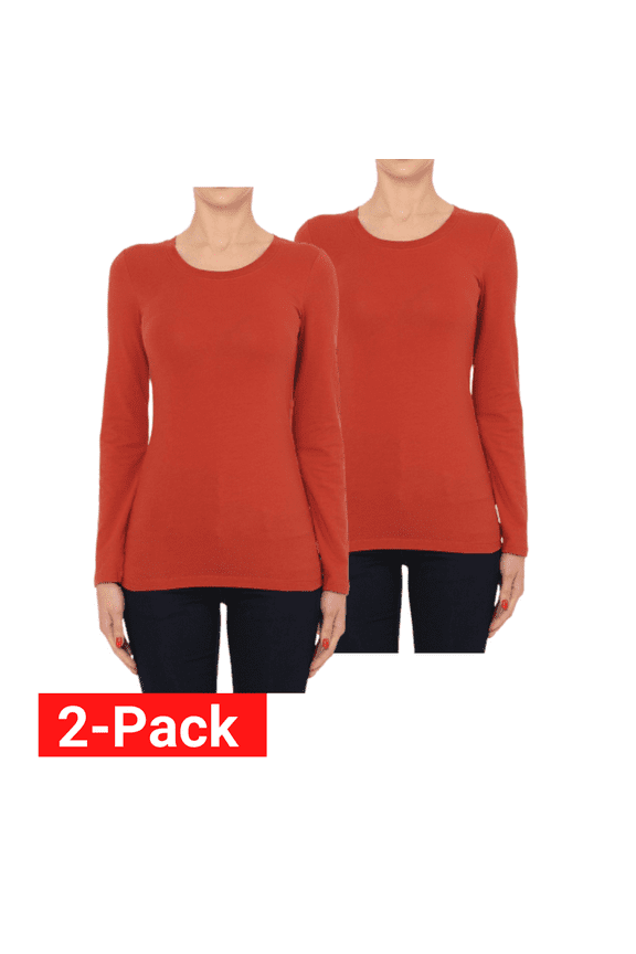 Women Round Neck Long Sleeve Shirts,Cotton Basic Tops & T-Shirt (S,Rust)
