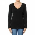 thumbnail image 1 of Little Vintage Girls Women V-Neck Long Sleeve Shirts, Cotton Basic Tops & T-Shirt (1X, Black), 1 of 3