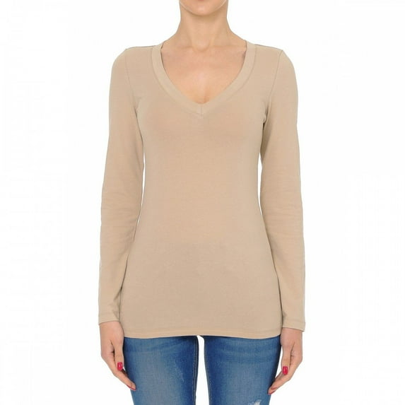 Little Vintage Girls Women V-Neck Long Sleeve Shirts, Cotton Basic Tops & T-Shirt (2X, Desert)