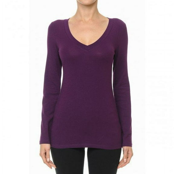 Little Vintage Girls Women V-Neck Long Sleeve Shirts, Cotton Basic Tops & T-Shirt (Medium, Grape)