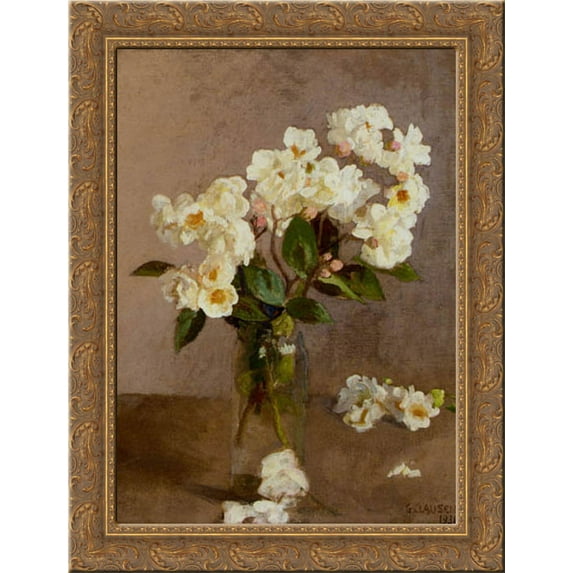 Little White Roses 20x24 Gold Ornate Wood Framed Canvas Art by Clausen, Sir George