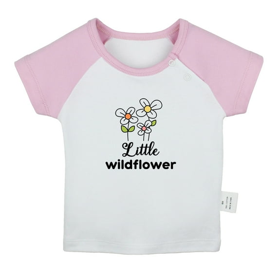 Little Wildflower Funny T shirt For Baby, Newborn Babies T-shirts, Infant Tops, 0-24M Kids Graphic Tees Clothing (Short Pink Raglan T-shirt, 18-24 Months)