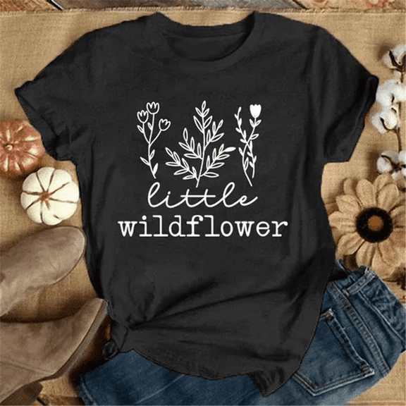 Little Wildflower Print T-shirts For Women Summer Casual T-shirts O Neck Short-sleeved T-shirts Fashion Tshirt