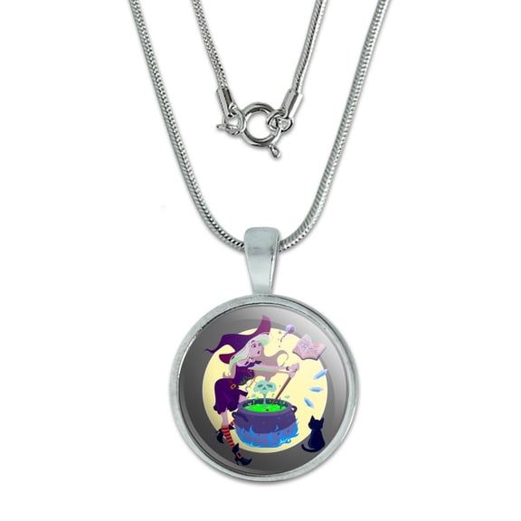 Little Witch Brewing Potions  0.75" Pendant with Sterling Silver Plated Chain