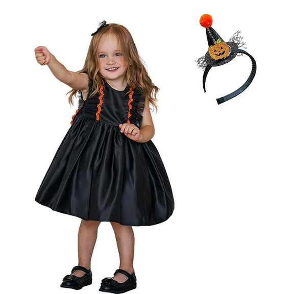 Little Witch Costume for Baby Girls, Halloween Fairytale Cosplay Outfits w/Headband, 12 Month - 3 Year