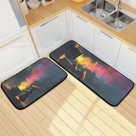 Little Witch Makes Magic Potion Kitchen Mat Set of 2 Cushioned Non Slip Rugs for Bedroom Floor Runner Mats