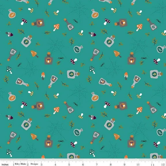 Little Witch Potions Light Teal Cotton Fabric (1 Yard)