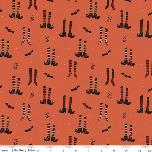 Little Witch Witches Socks Pumpkin Cotton Fabric (1 Yard)