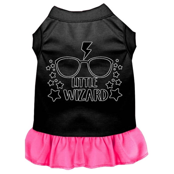 Mirage Pet Little Wizard Screen Print Dog Dress Black with Bright Pink Sm