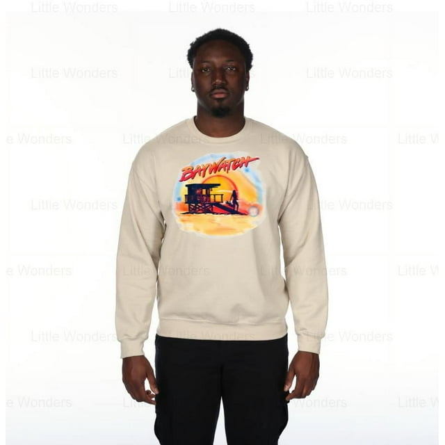 Little Wonders68 Baywatch Sweatshirt Lifeguard Tower Airbrush Sunset LA Style Sweatshirt, for unisex up to 5XL.