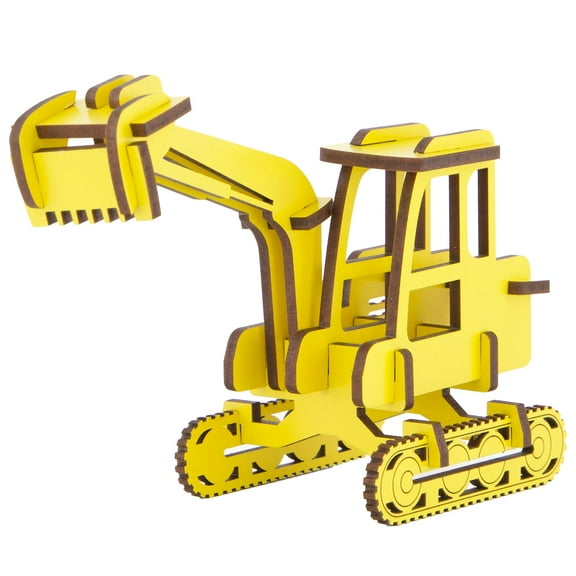Little & Wood: Woodlet: Medium - Digger - Yellow, 3D Wooden Kit-Set, Construction Vehicle Puzzle, Easy Assembly Model, Pop Build Fun, Ages 6+