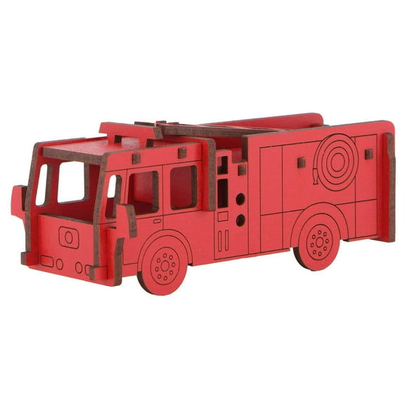 Little & Wood: Woodlet: Medium - Fire Engine - Red, 3D Wooden Kit-Set, Rescue Emergency Vehicle Puzzle, Easy Assembly Model, Pop Build Fun, Ages 6+