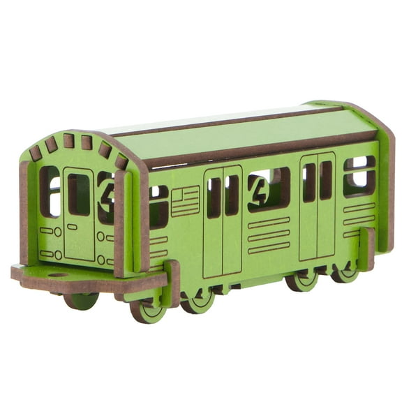 Little & Wood: Woodlet: Medium - NYC Subway 4 Train - Green, 3D Wooden Kit-Set, City Transportation Puzzle, Easy Assembly, Pop Build Fun, Ages 6+