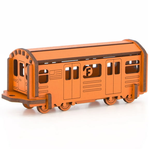 Little & Wood: Woodlet: Medium - NYC Subway F Train - Orange, 3D Wooden Kit-Set, City Transportation Puzzle, Easy Assembly, Pop Build Fun, Ages 6+