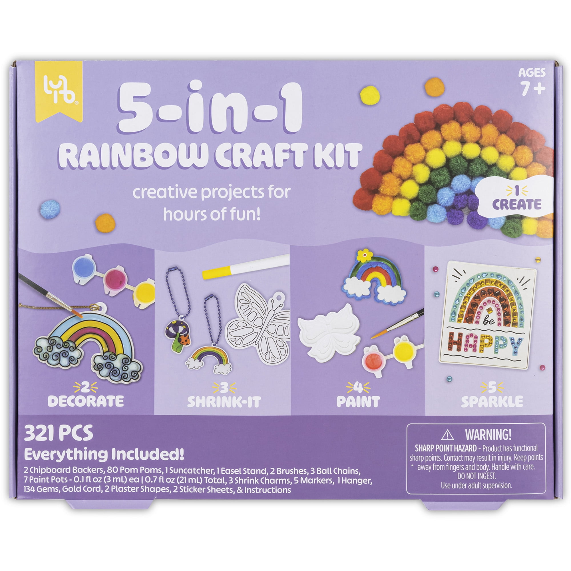Little Yellow Bicycle: 5-In-1 Rainbow Craft Kit - Multi-Project Colorful-Themed DIY Craft Set, All-In-1, Create-Build-Paint-Discover-Scratch, Kids 7+