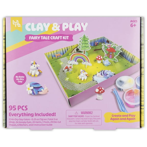 Little Yellow Bicycle: Clay & Play: Fairy Tale Friends Craft Kit - 95pcs, DIY All-In-1 Sensory Set, No Bake Air-Dry, Create - Learn - Play, Kids 6+