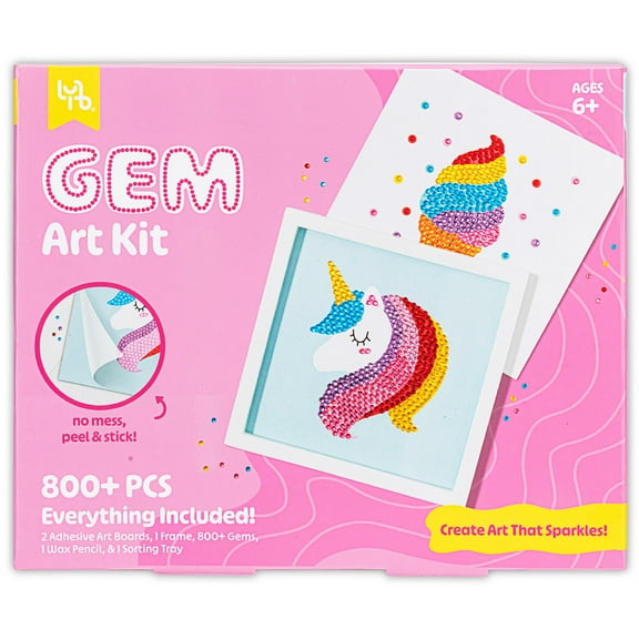 Little Yellow Bicycle: Ice Cream & Unicorn Gem Art Kit- 800+ pc Set, DIY Craft Project, Create Art That Sparkles, No-Mess Peel & Stick, Kids Ages 6+