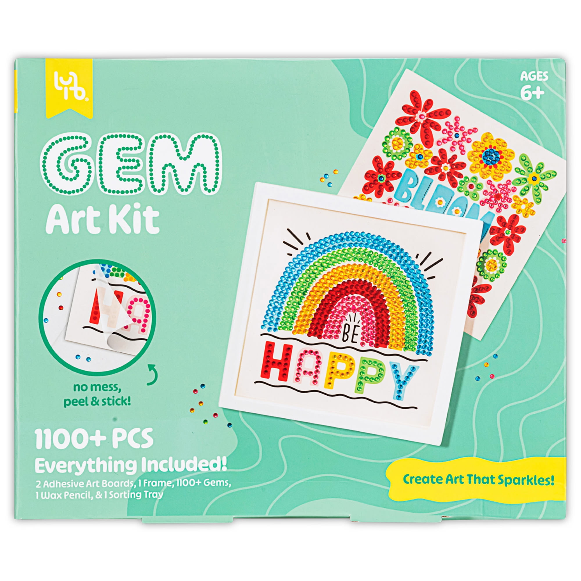 Little Yellow Bicycle: Rainbow & Blooms Gem Art Kit - 1100+ pc Set, DIY Craft Project, Create Art That Sparkles, No-Mess Peel & Stick, Kids Ages 6+