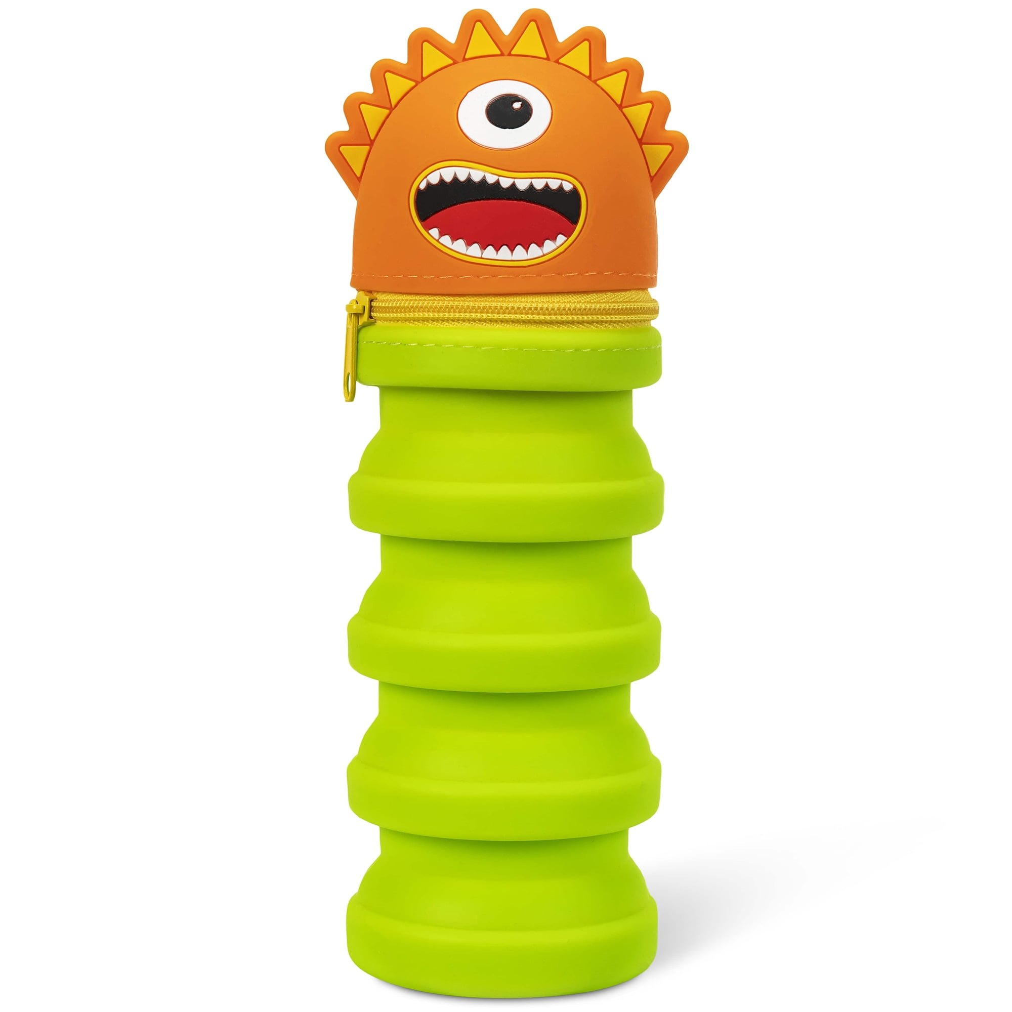 Little Yellow Bicycle: Retractable Pencil Case - Orange Monster - Playful Character, Zipper Carry Pouch, Silicone, School Supplies & Utensil Storage