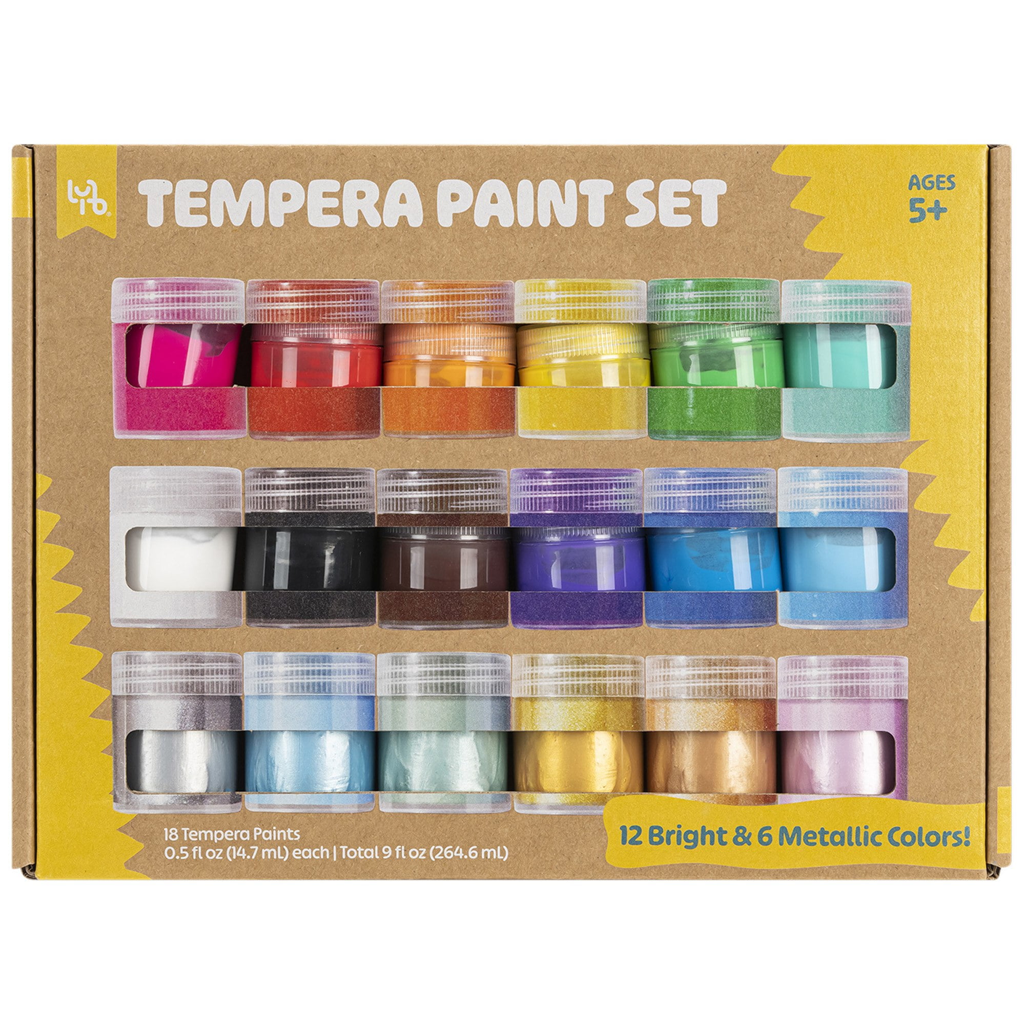 Little Yellow Bicycle: Tempera Paint Set - 12 Bright & 6 Metallic Colors, 0.5oz Pots, 18 ct Washable Paints, Art & Crafts Supplies, Kids Ages 5+