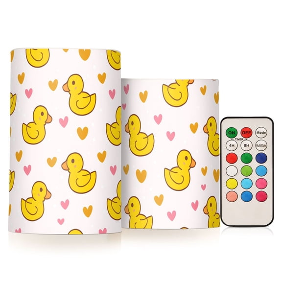 Little Yellow Duck Love Flickering Flameless Candles Battery Operated with Remote Timer LED Pillar Candles Set of 2