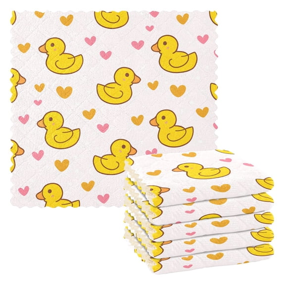 Little Yellow Duck Love Kitchen Cloth Dish Towels for Drying Washing Absorbent Dish Rags Reusable soft kitchen dishcloth set 6 Pack