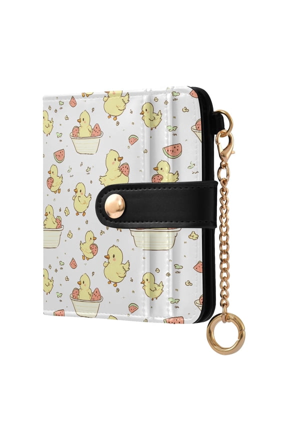 Little Yellow Duck Watermelon Small Wallet for Women RFID Blocking Bifold PU Leather Credit Card Holder with Zipper Coin Pocket Compact Cute Travel Purse Magnetic Snap 7 Card Slots