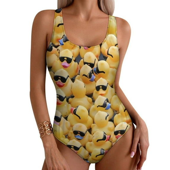 Little Yellow Ducks Swimsuit Animal Print Swimwear One Piece Holiday Swim Graphic Bodysuit High Cut Bathing Suits Ladies Push Up