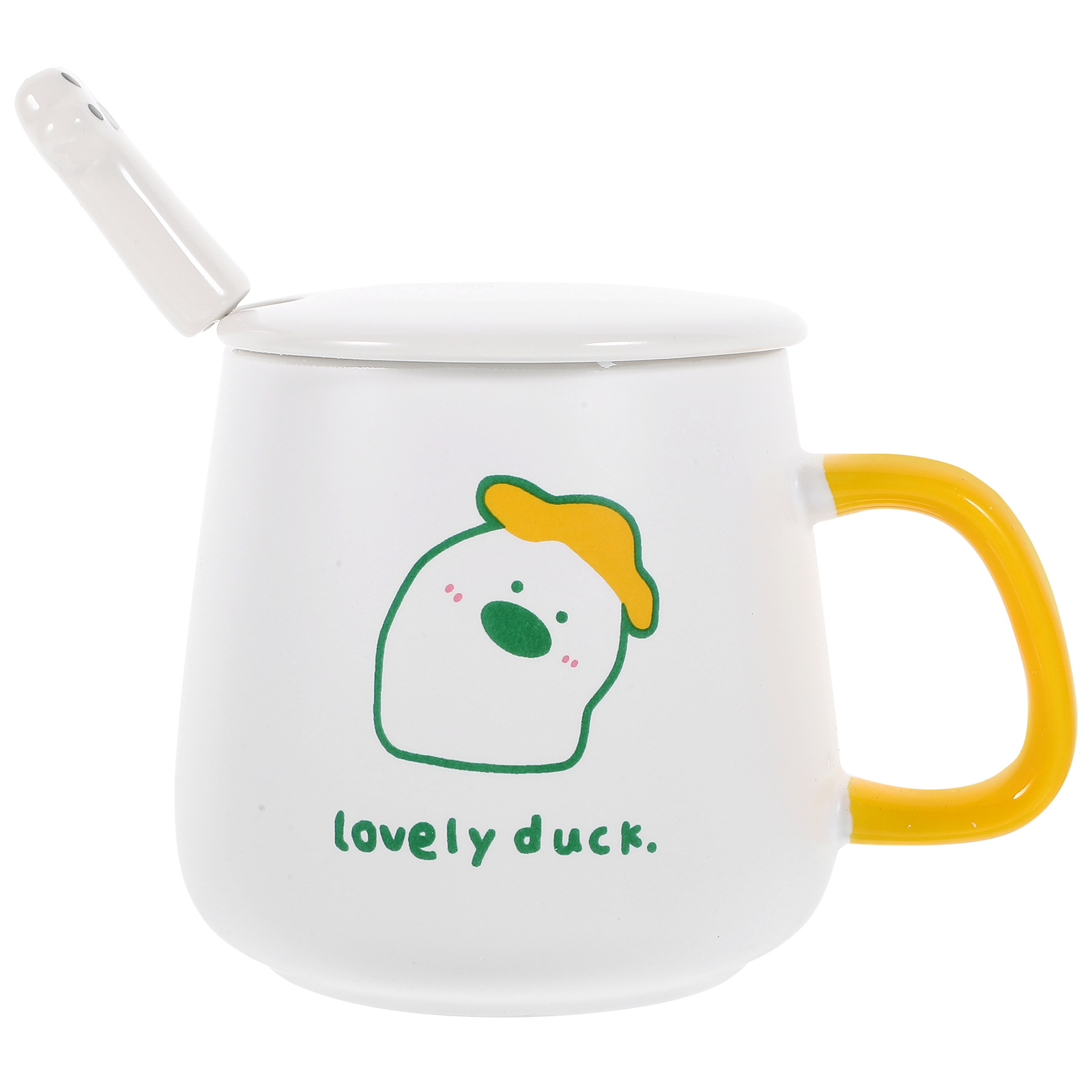 Little Yellow Mug Ceramic Coffee with Lid Cartoon Children Elements