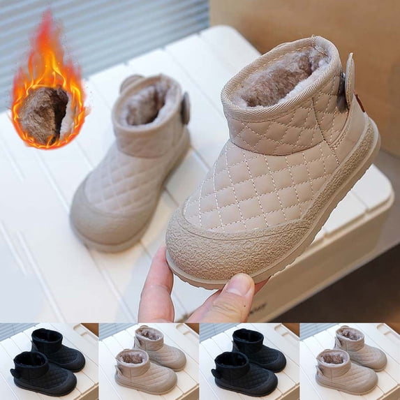 Little and Big Girls' Faux Fur Boots Fleece Lined Slip-On Boots Soft Sole Thicken Flatform Comfortable Footwear Warm Boots Toddler Shoes Solid Color