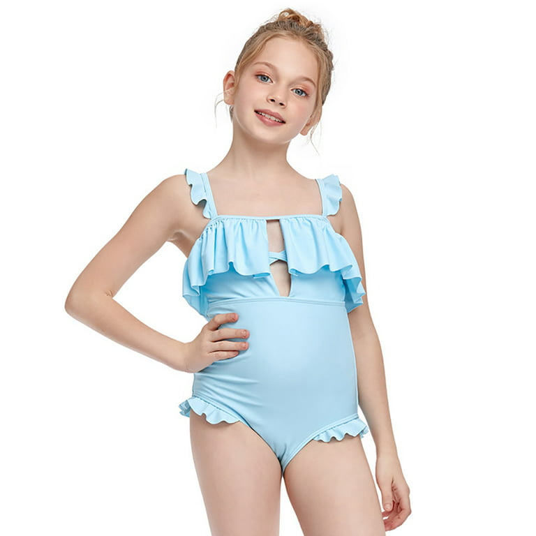 Little and Big Girls Fly Strap One-Piece Swimsuit Flounce Swimwear