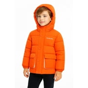 HILEELANG Kids Big Boys Lightweight Puffer Jacket with Hood Warm Light Weigh Water-Resistant Winter Coat for Kids 6-13, Bright Orange Safety Color