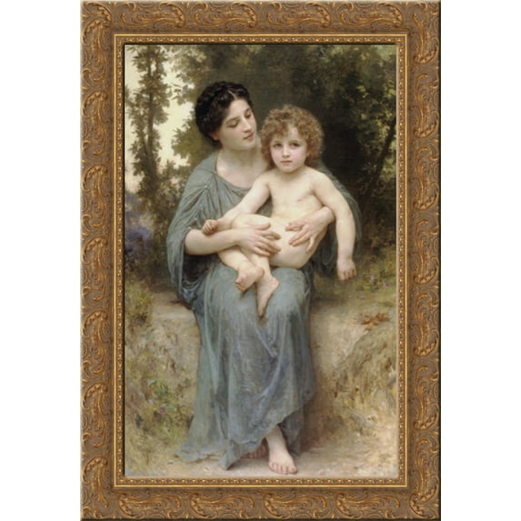 Little brother 18x24 Gold Ornate Wood Framed Canvas Art by Bouguereau, William Adolphe