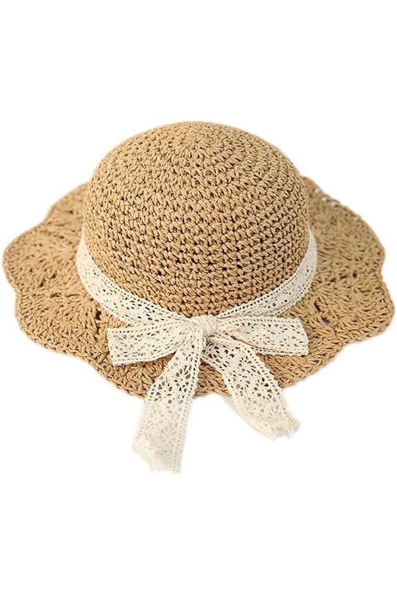 Little daughter Breathable Summer Straw Hat Foldable UV Protection Bowknot Wide Brim Floppy Beach Sun Visor Hats