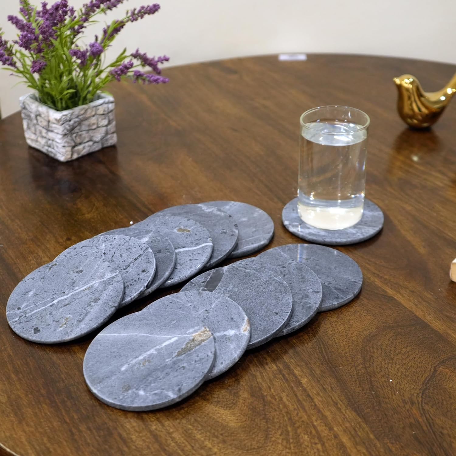 Little eXtra Marble Coasters Sets of 12- Grey Marble Stone Round ...