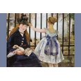 thumbnail image 1 of Little girl looks through an iron railing at a locomotive obscured by steam and smoke; she sits with her older sister who holds a lap dog Poster Print by Eduard  Manet (18 x 24), 1 of 1