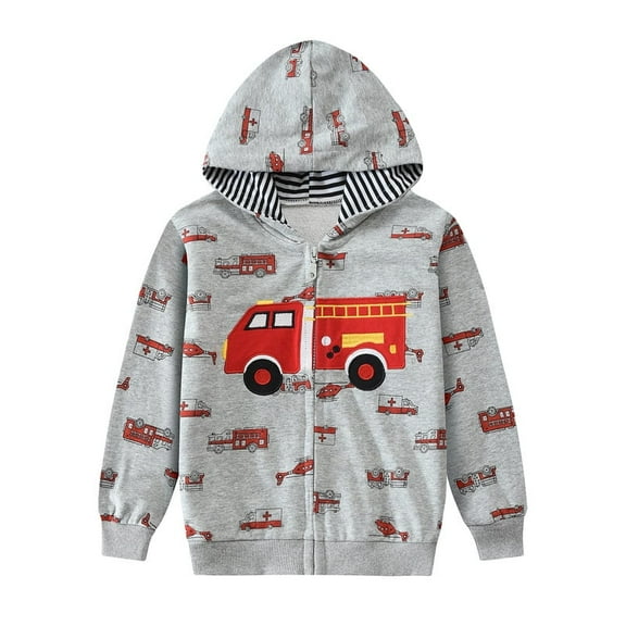 Little hand Baby Boy Zip-up Jacket Rescue Car Toddler Hoodie Sweatshirt Light Winter Coat Fall Outwear 2T-7T