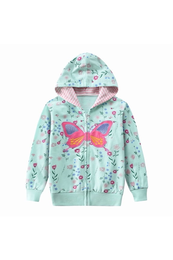 Girls Toddler Hoodie Cotton 6T Blue Butterfly Pattern Fall Winter Outwear