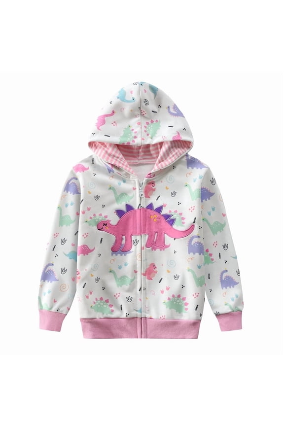 Toddler Girls Hoodies Zip Up Cotton Long Sleeve Dinosaur Pattern Pink Fall Winter Pocket 2T